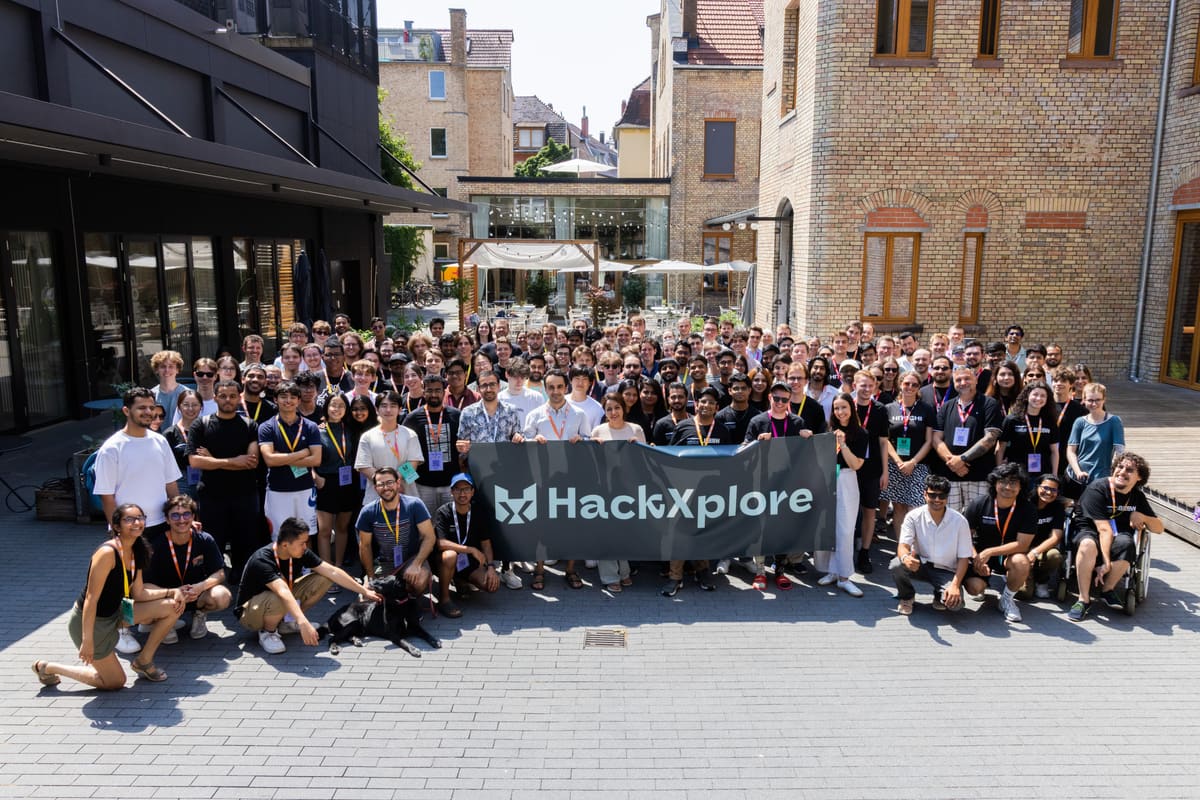 HackXplore 2026 participants gathered for a group photo at SteamWork / GoodSpaces Karlsruhe.